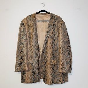 BASSIRI Taupe / Black Snakeskin Embossed PU Leather Blazer J1027